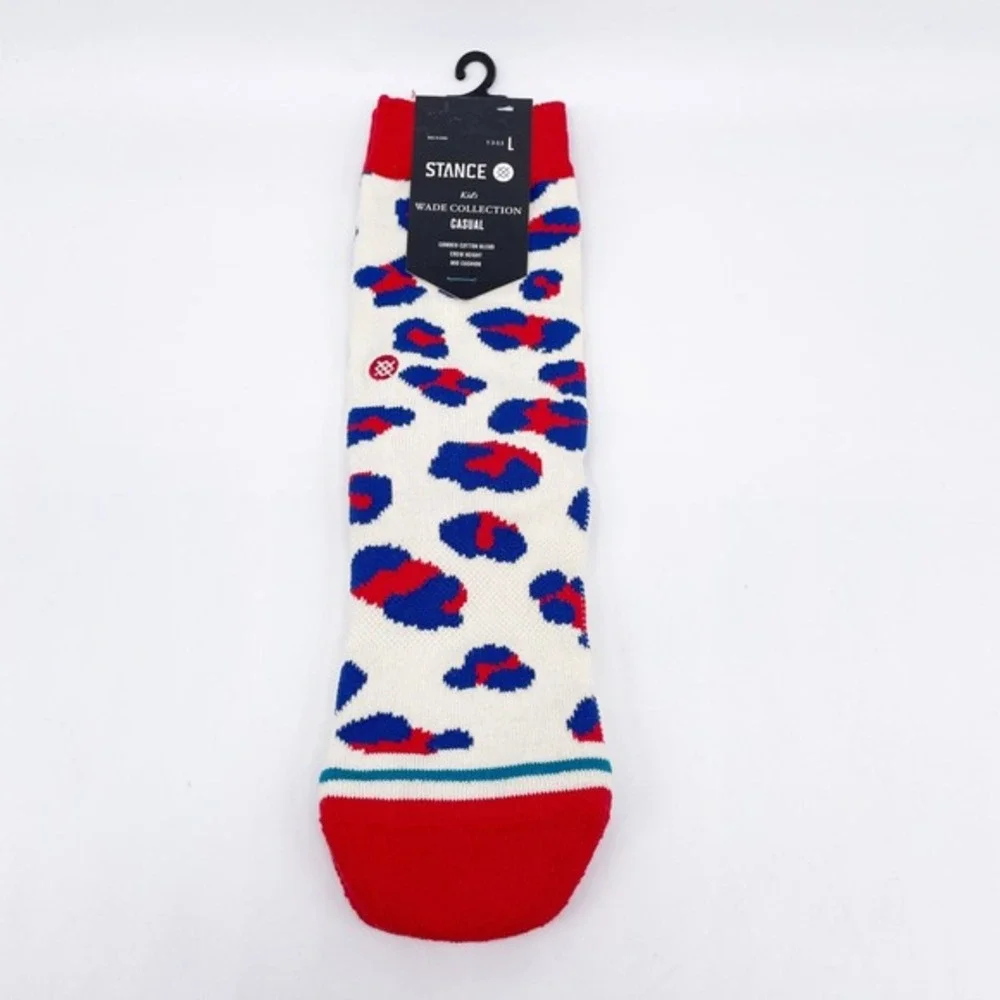 Stance Youth‎ Kids Leopard Crew Socks Off White Red Size L 3-5.5
